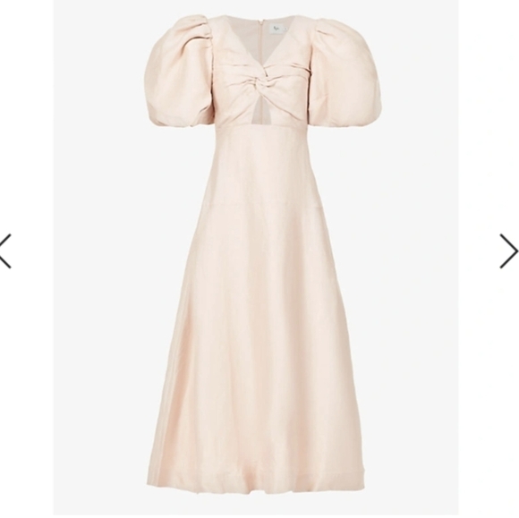 Aje Dusk Knot Cutout Puff Sleeve Linen Blend Midi Dress in blush size 0 - Picture 2 of 14